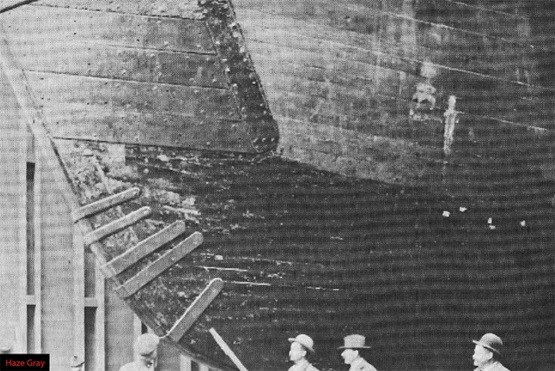 A circa 1924-25 photo of Bear’s forefoot during a haul out for repairs. (NOAA/U.S. Coast Guard) A circa 1924-25 photo of Bear’s forefoot during a haul out for repairs. (NOAA/U.S. Coast Guard)